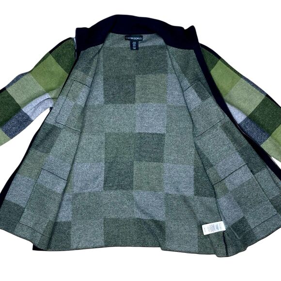 Cynthia Rowley Bomber Jacket Womens M Black Green Plaid Full Zip Comfort Classic - Picture 4 of 13